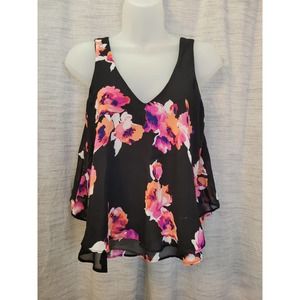 SALE-Decree women's boho black floral crop tank top - size small